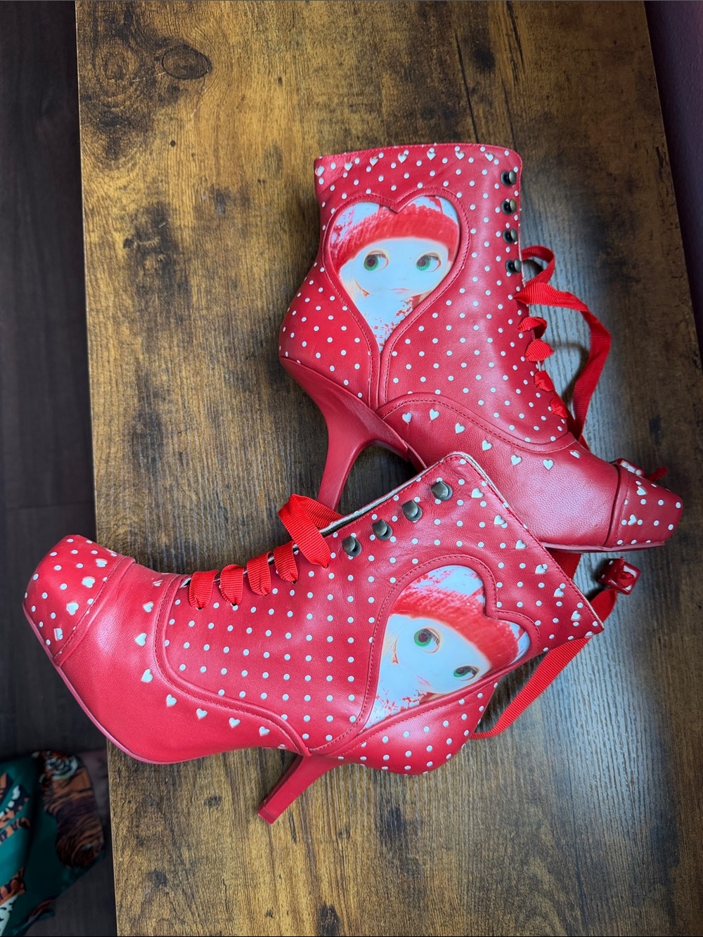 Red Polka Dot Heart BLYTHE irregular choice Women's High Heel Ankle Boots 41 11